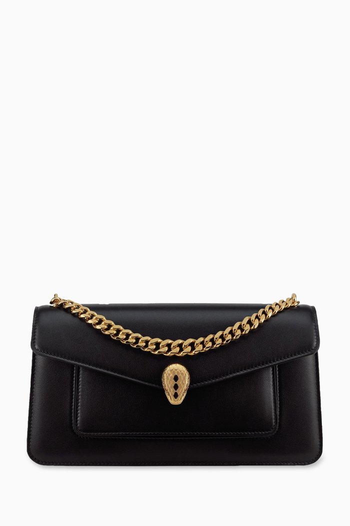 

Serpenti East-west Chain Crossbody Bag in Calfskin, Black