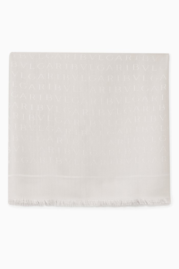 

Logomania Stole in Silk-wool Blend, White