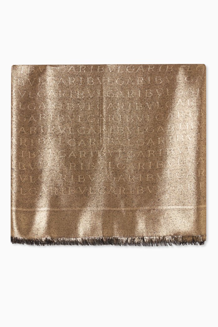 

Logomania Stole in Metallic Silk-wool Blend, Neutral