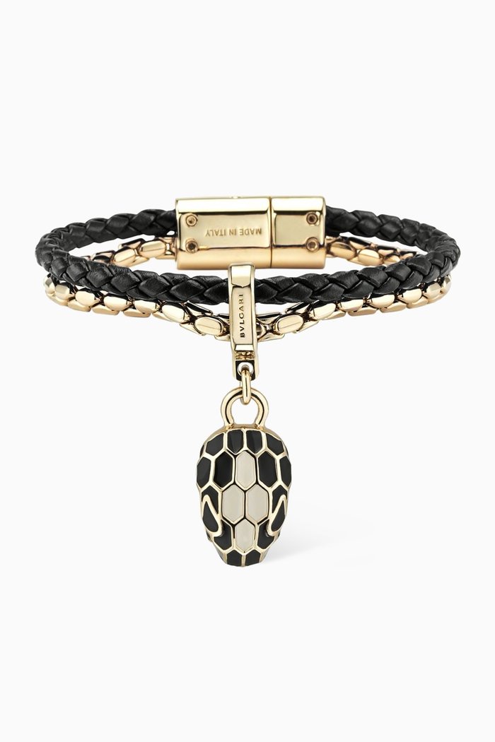 

Serpenti Forever Wrap Bracelet in Calfskin, Black