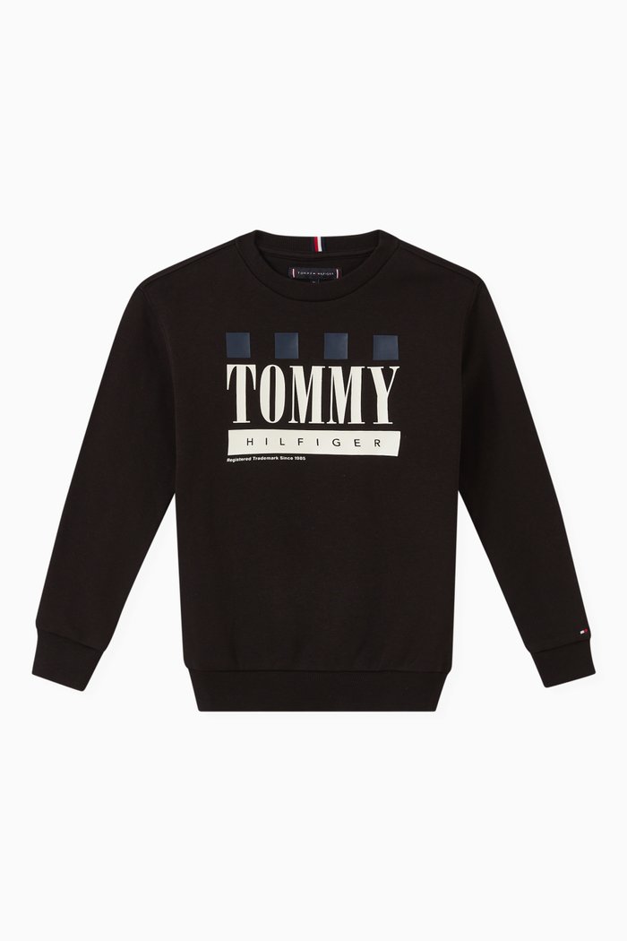 

Checked Logo Sweatshirt in Organic Cotton, Black
