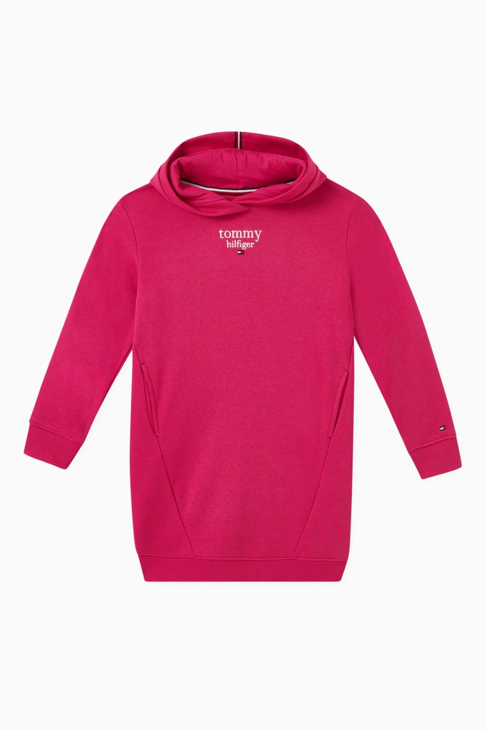 

Logo Hooded Dress in Cotton, Purple
