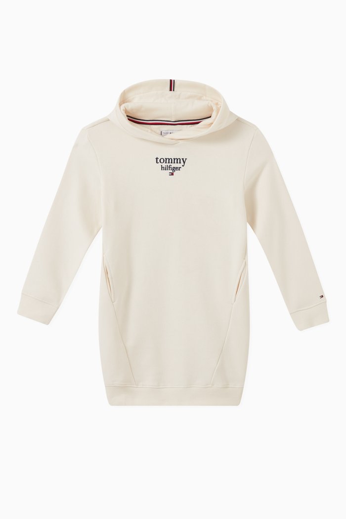 

Logo Hooded Dress in Cotton, White