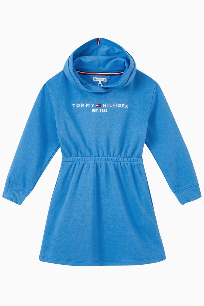 

Essential Logo Hooded Dress in Cotton, Blue