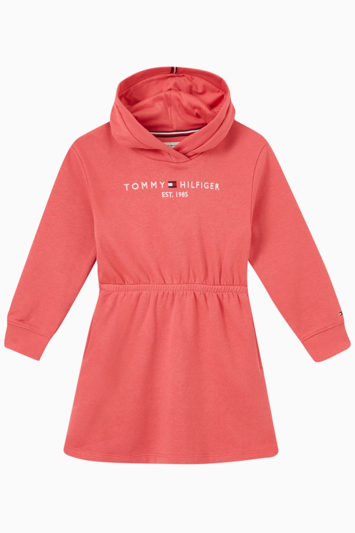 Essential Logo Hooded Dress in Cotton, Pink