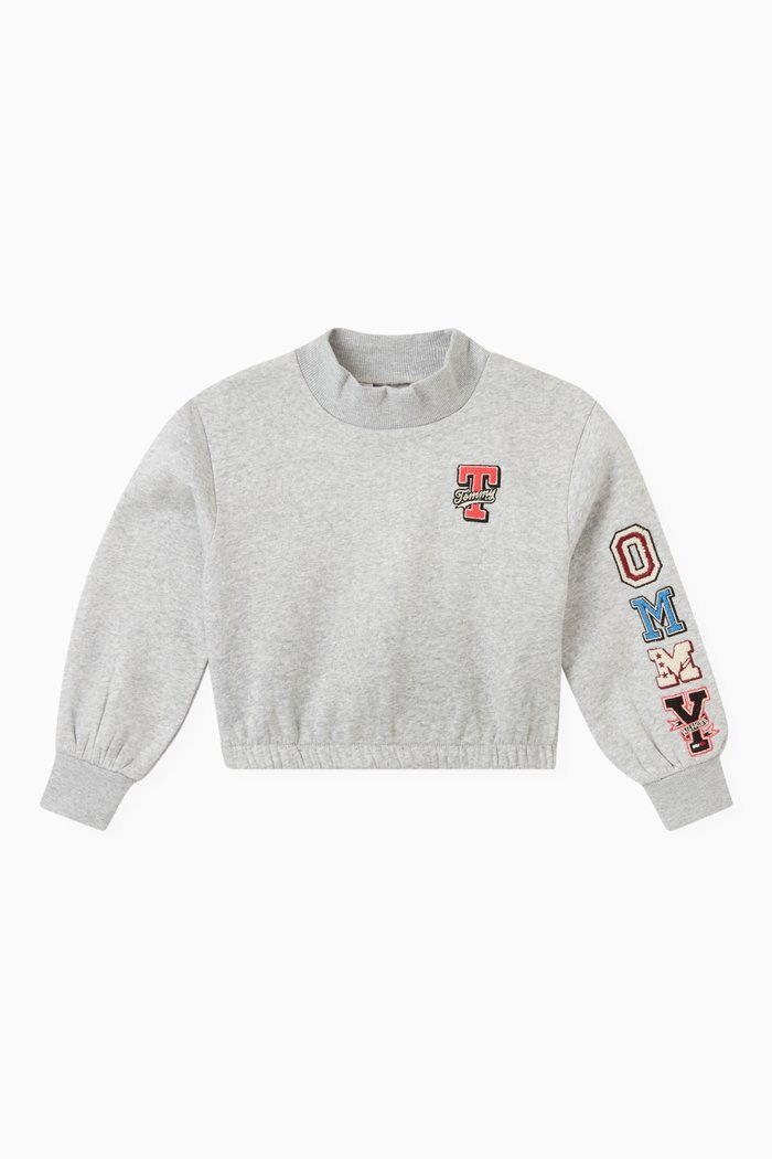 

Logo Badge Mock Neck Sweatshirt in Cotton Blend, Grey