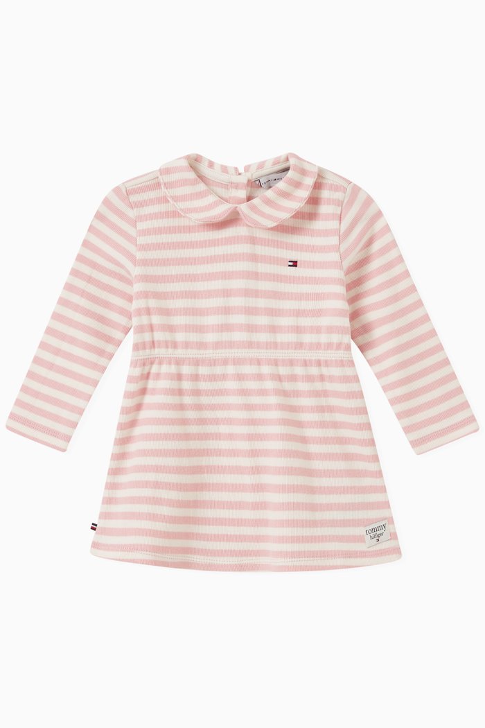 

Striped Rib Dress in Cotton, Pink