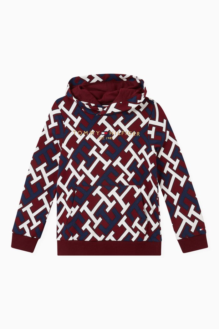 

Monogram Print Hoodie in Organic Cotton Blend, Multicolour