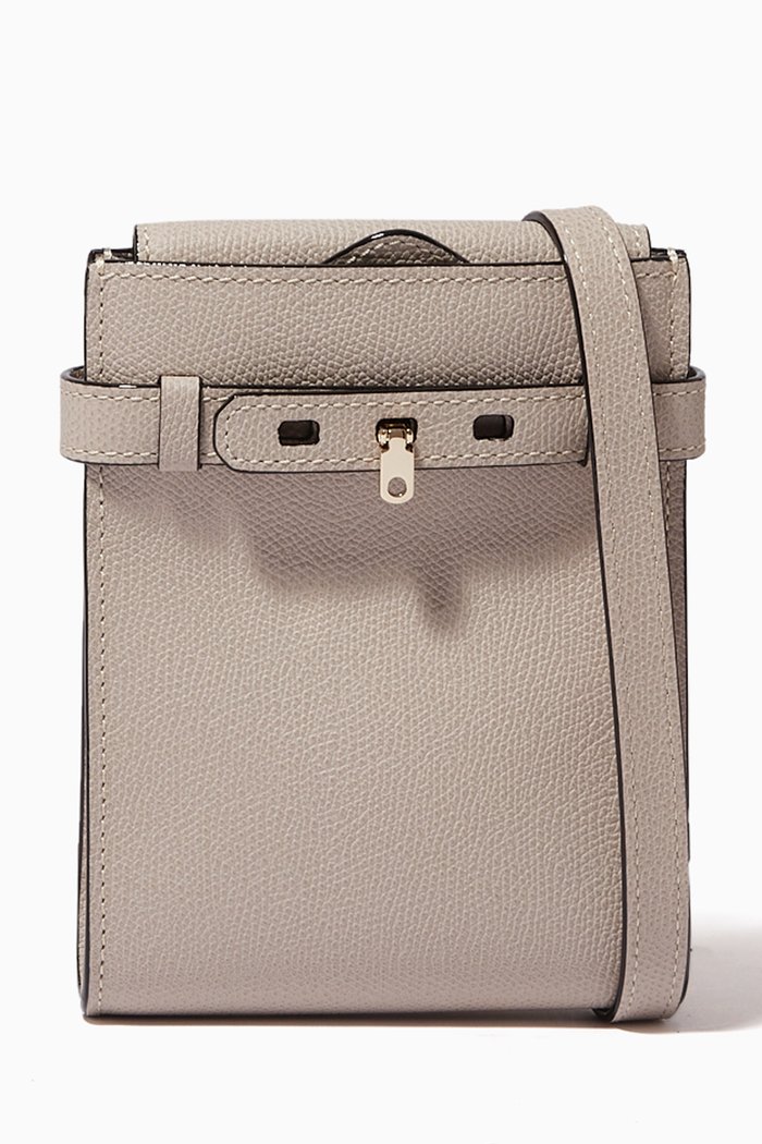 

Slim B-Tracollina Crossbody Bag in Calf Leather, Neutral