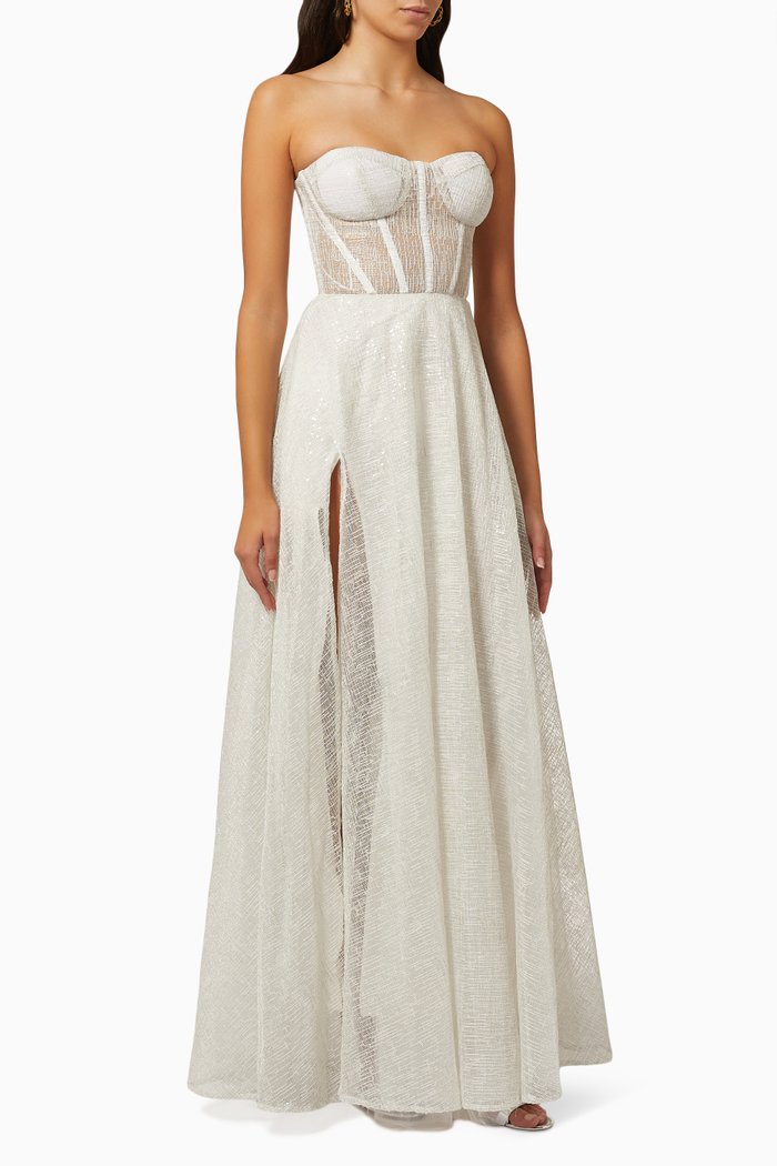 

Bustier Gown in Metallic Tulle, White
