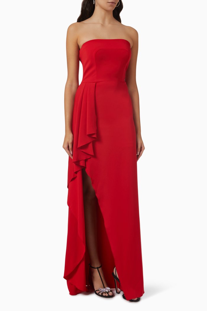 

Strapless Draped Gown in Stretch-crêpe, Red
