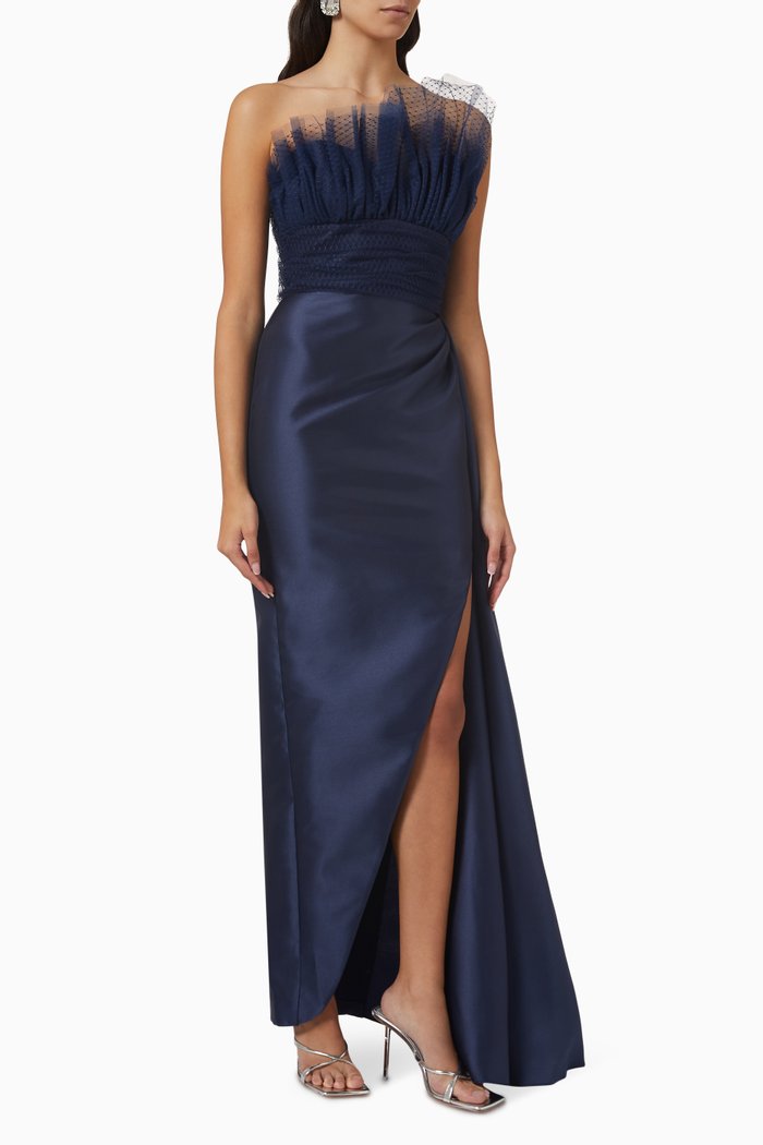 

Strapless Open-back Gown in Satin-taffeta & Tulle, Black