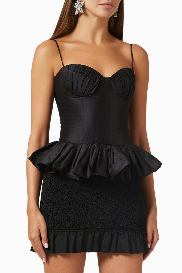 

Peplum Bustier Top in Silk, Black