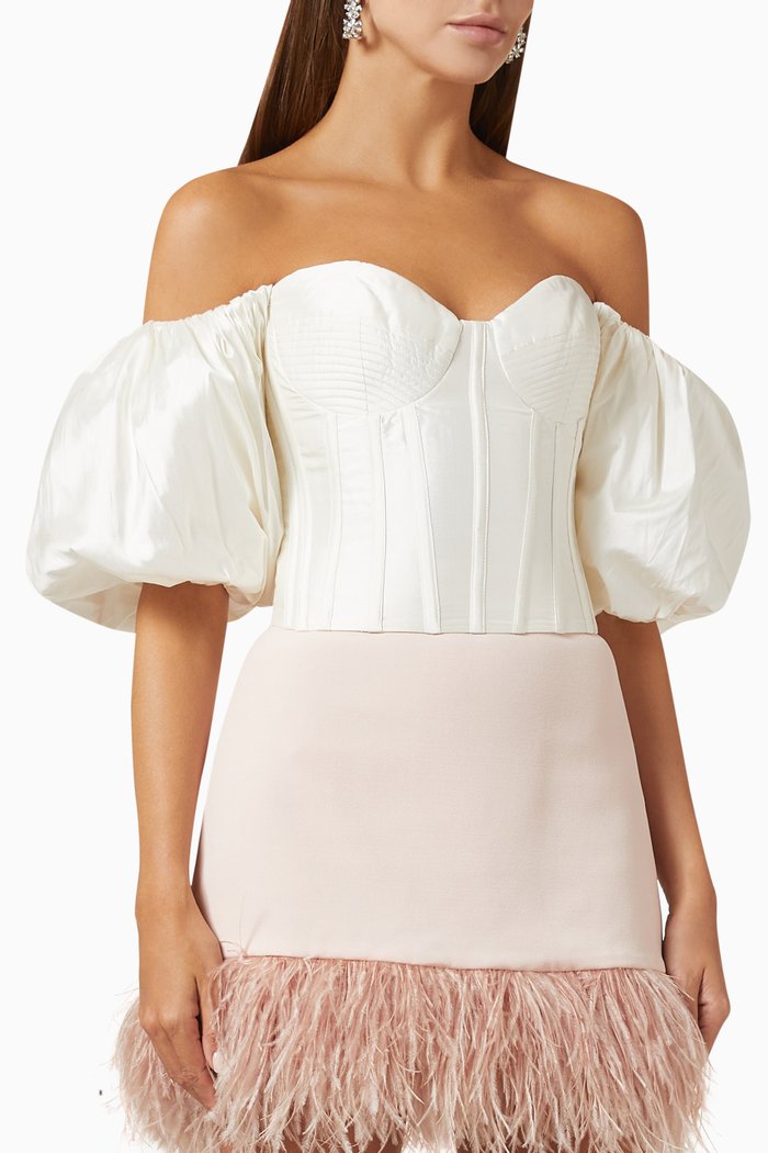 

Puff Sleeve Bustier Top in Silk, White