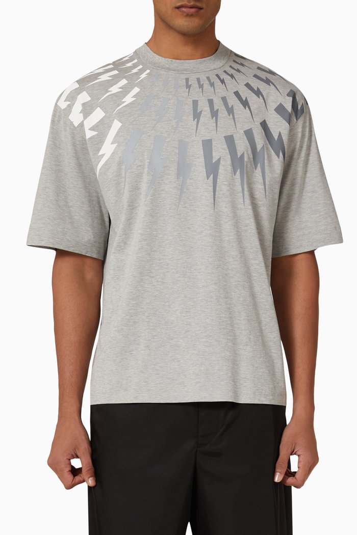 

Fair Isle Thunderbolt Easy Fit T-shirt in Cotton, Grey