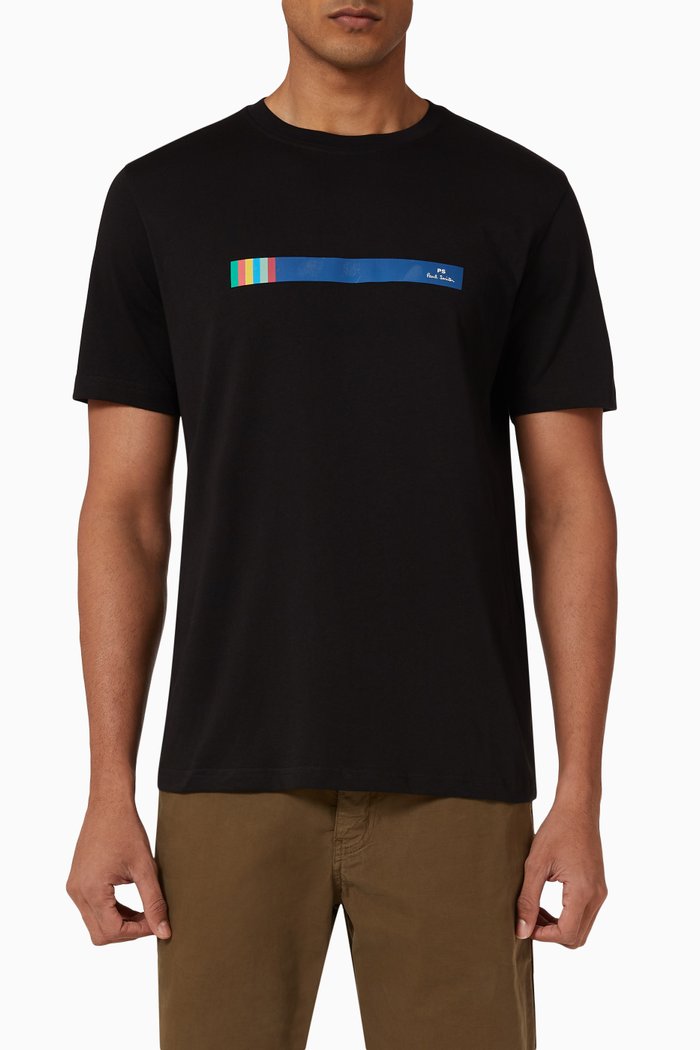 

Striped Logo T-shirt in Organic Cotton-jersey, Black