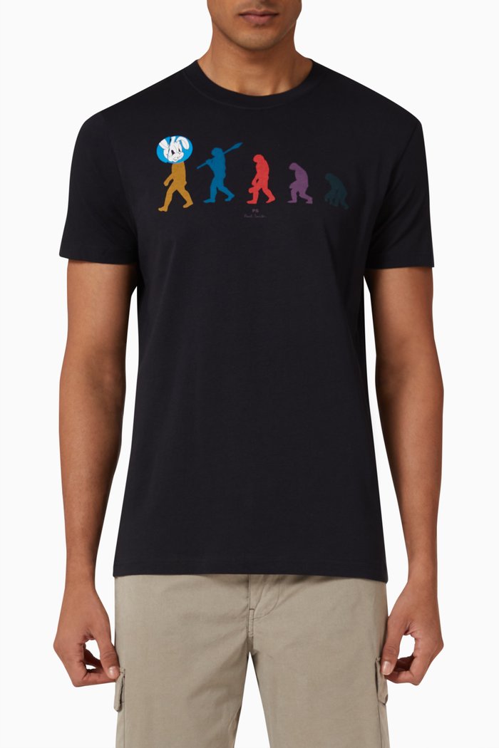 

Evolution Print Slim-fit T-shirt in Organic Cotton-jersey, Blue