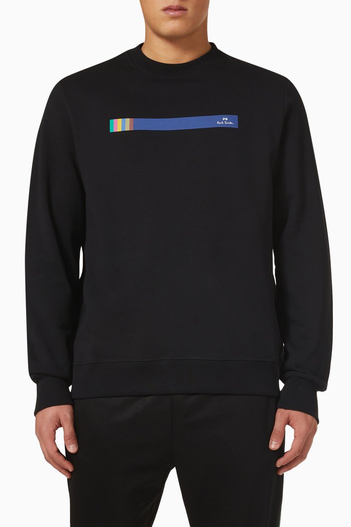 

Striped Sweatshirt in Organic Cotton, Black