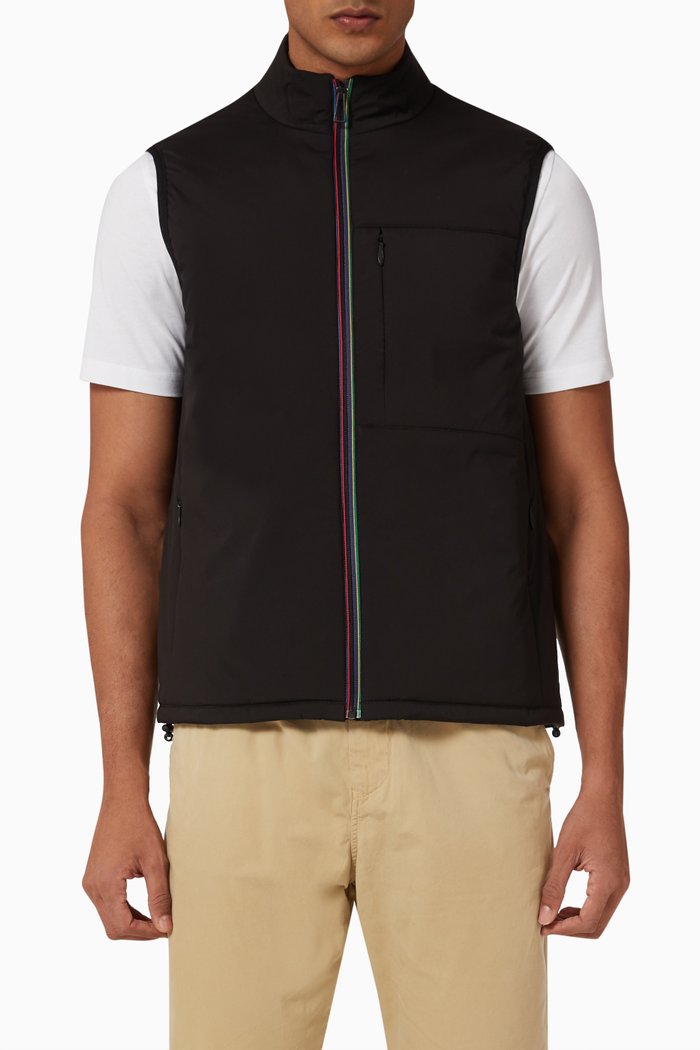 

Sports-stripe Zipped Gilet, Black