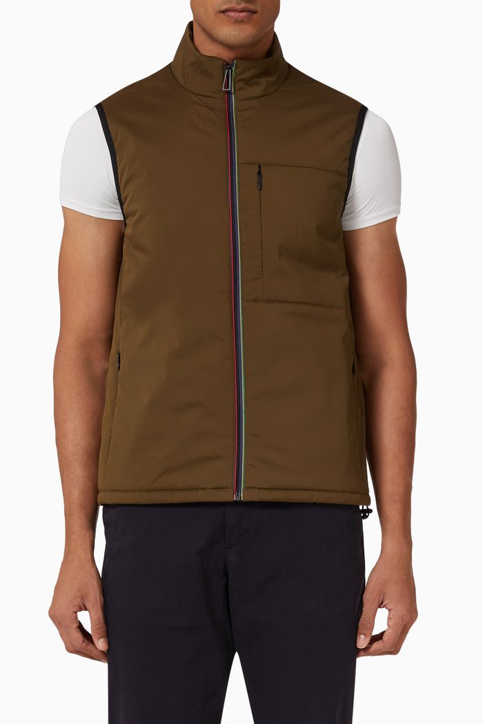 

Sports-stripe Zipped Gilet, Green