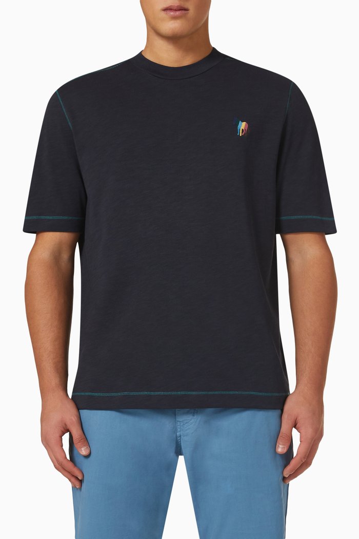 

Broad Striped T-Shirt in Cotton, Blue