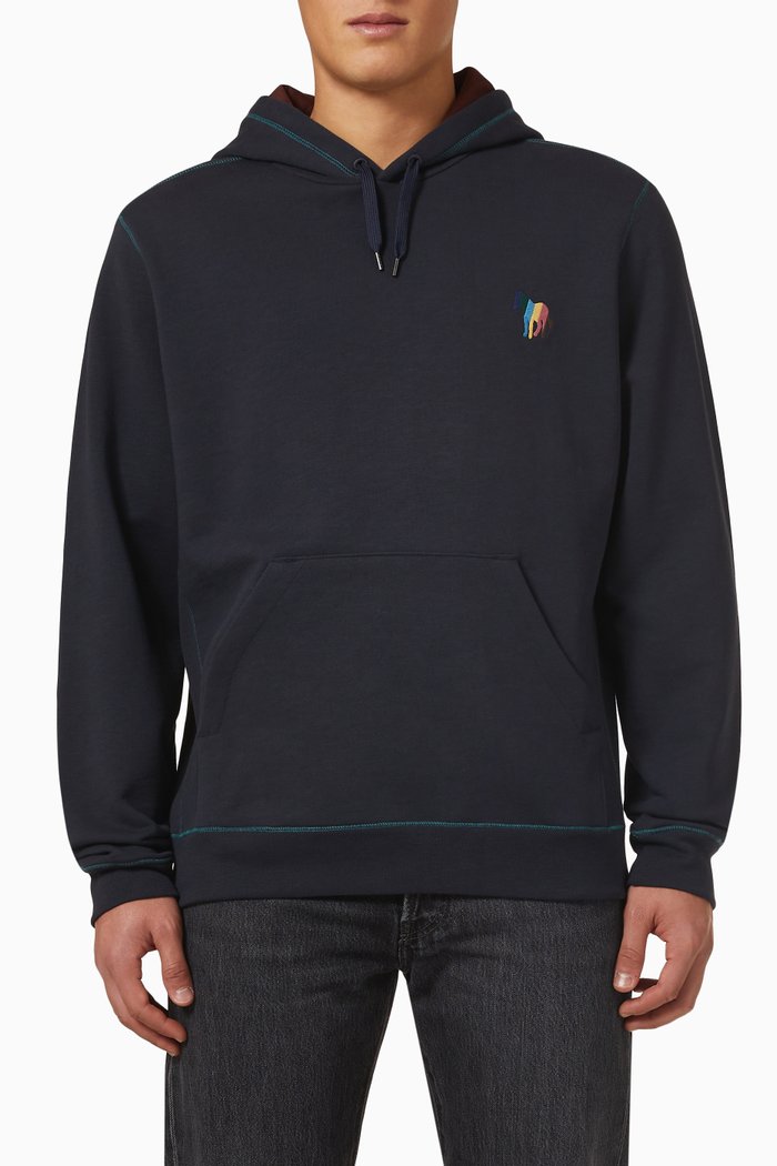 

Zebra Stripe Hoodie in Cotton, Blue