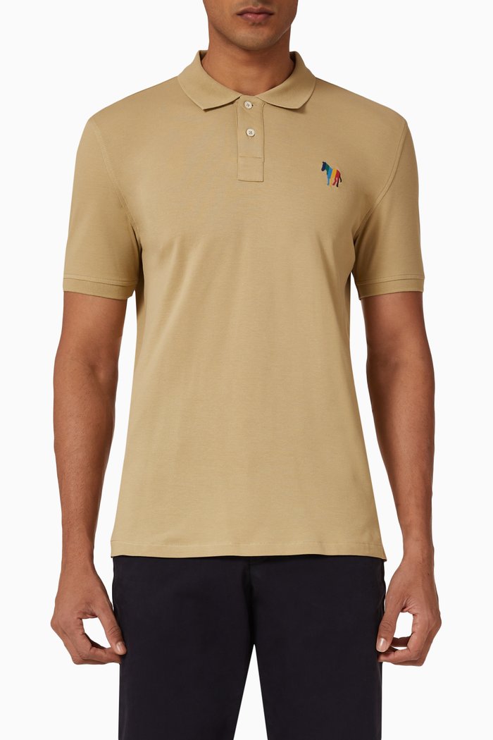 

Broad Stripe Zebra Logo Polo Shirt in Organic Cotton, Brown