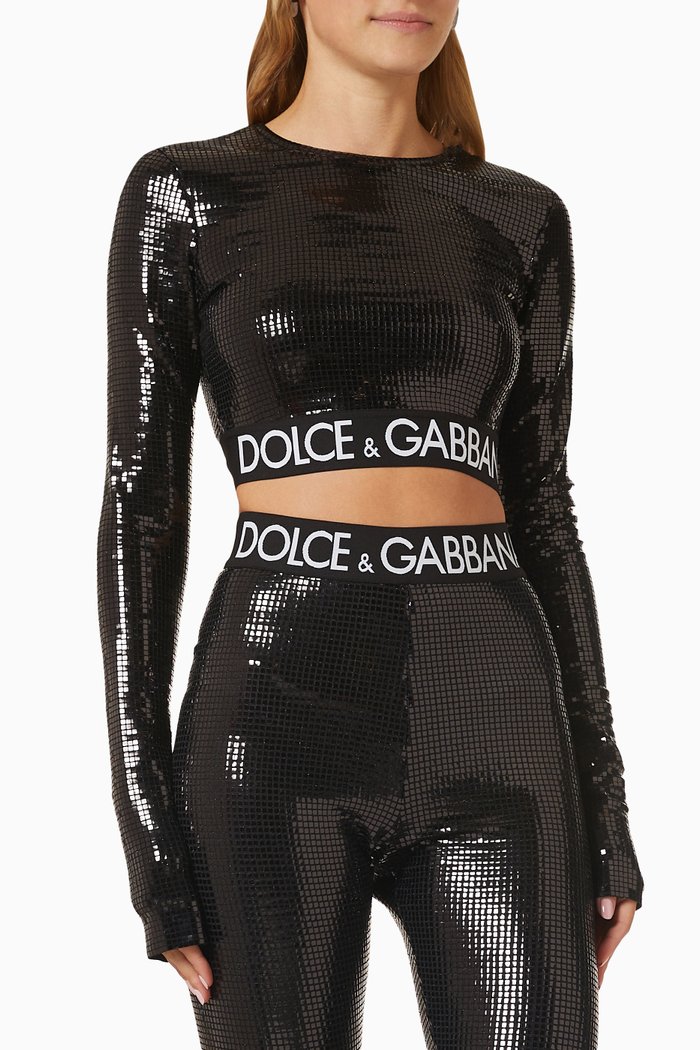 

Sequin-embellished Logo-band Crop Top, Black