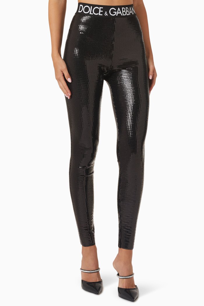 Sequin-embellished Logo-band Pants, Black