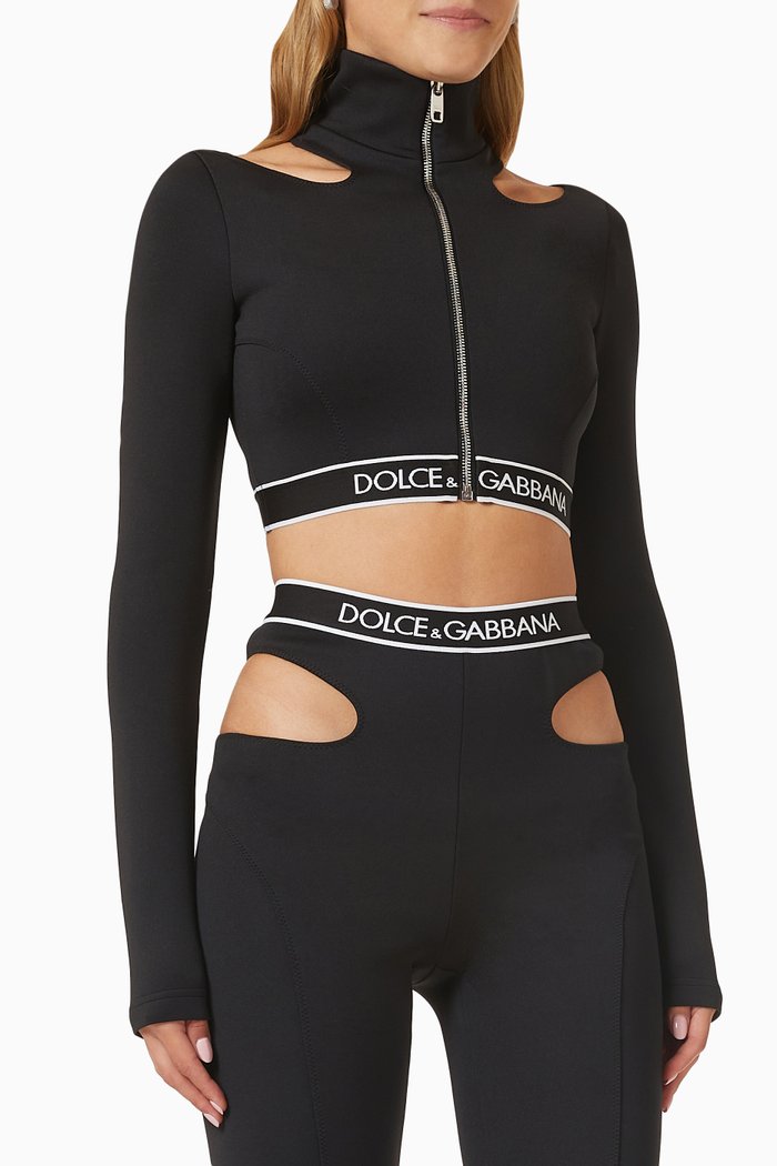 

Logo-band Turtleneck Cut-out Crop Top in Stretch-jersey, Black