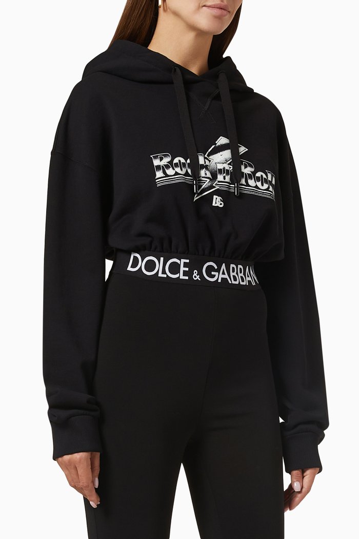 

Logo Cropped Hoodie in Cotton-jersey, Black