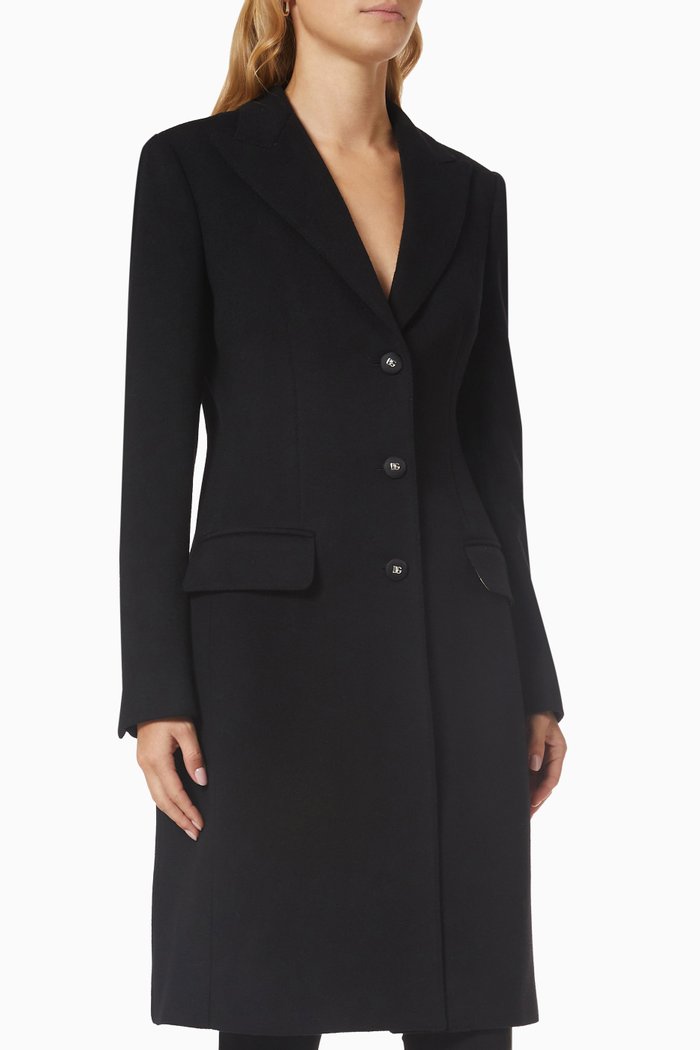 

Single-breasted Coat in Wool-knit, Black
