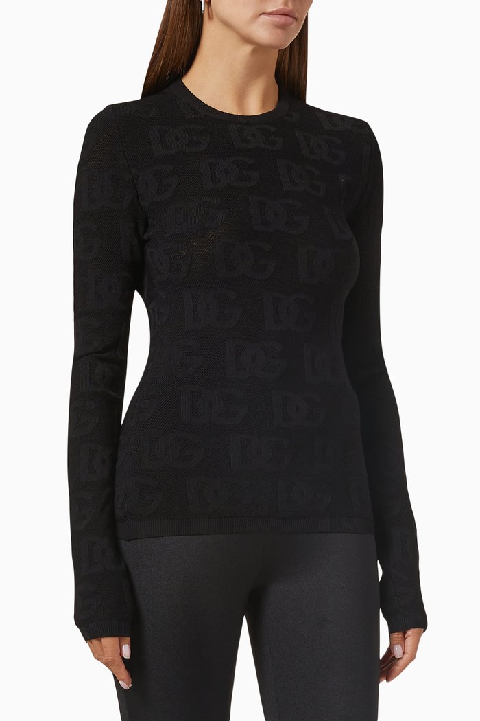Logo-jacquard Top in Knit, Black