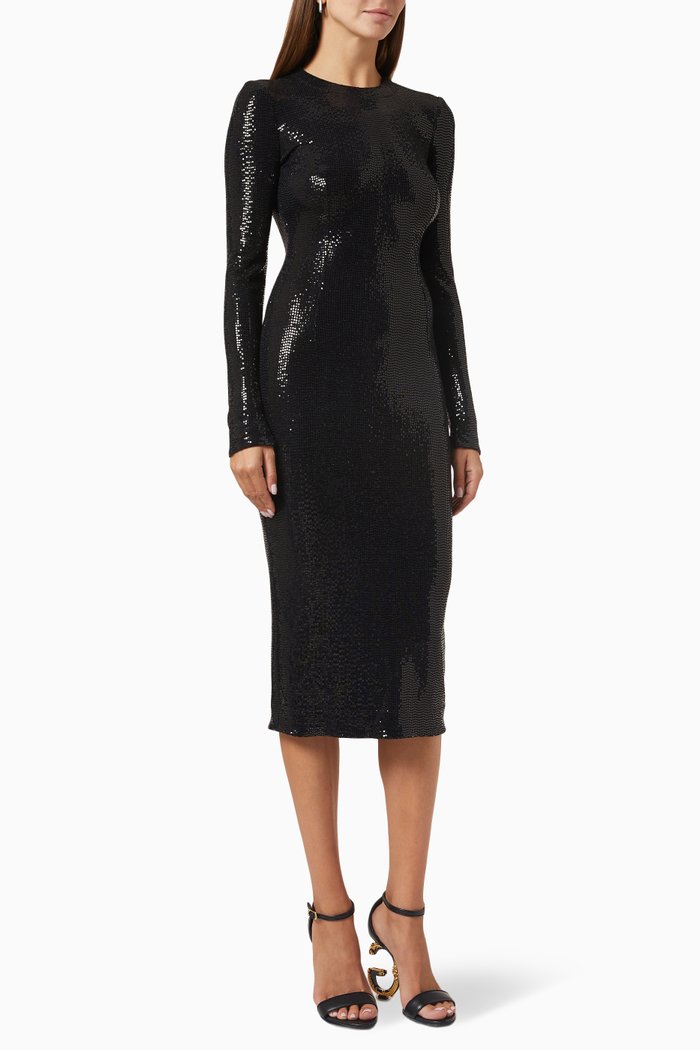 

Sequin Midi Dress in Jersey, Black