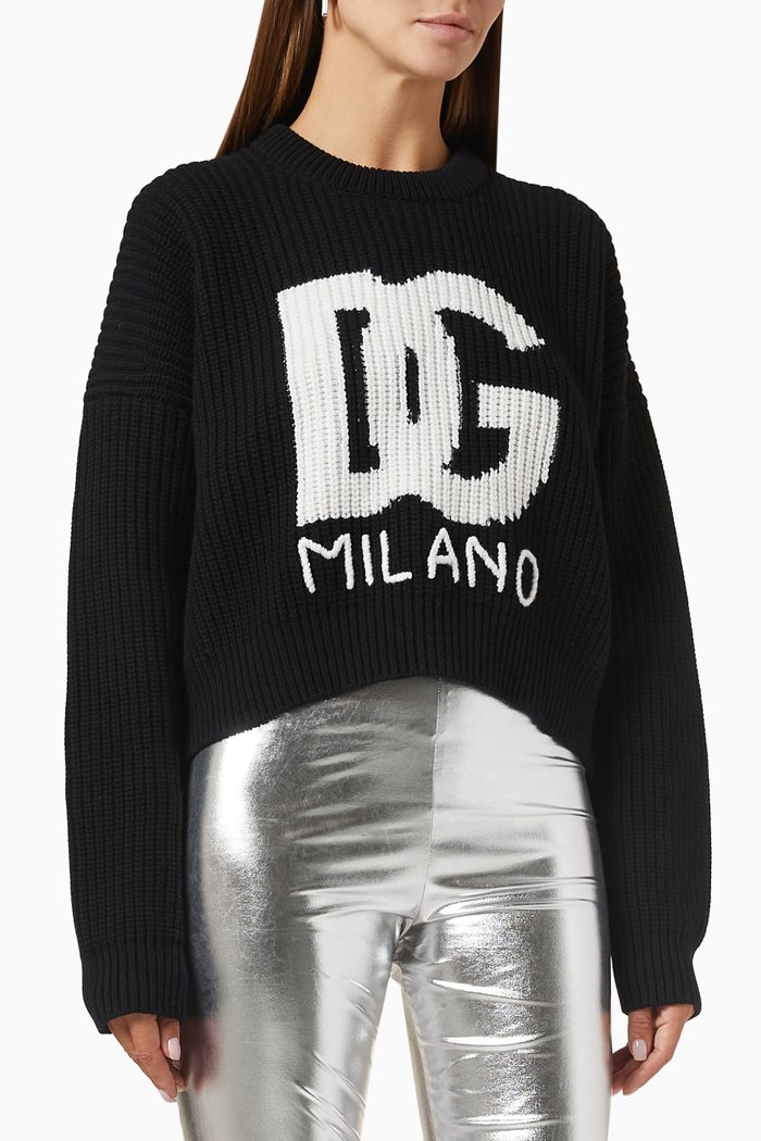 

DG-logo Cropped Sweater in Fisherman-knit, Black