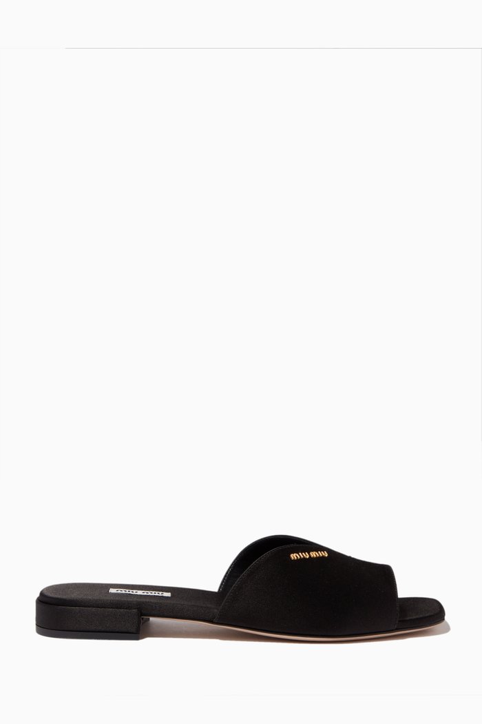 

Cut-out Logo Slide Sandals in Satin, Black