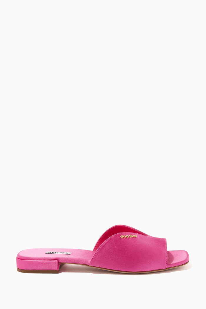 

Cut-out Logo Slide Sandals in Satin, Pink