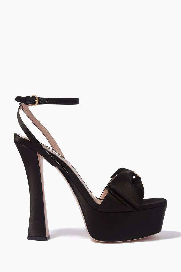 

Logo Bow 135 Platform Heel Sandals in Satin, Black