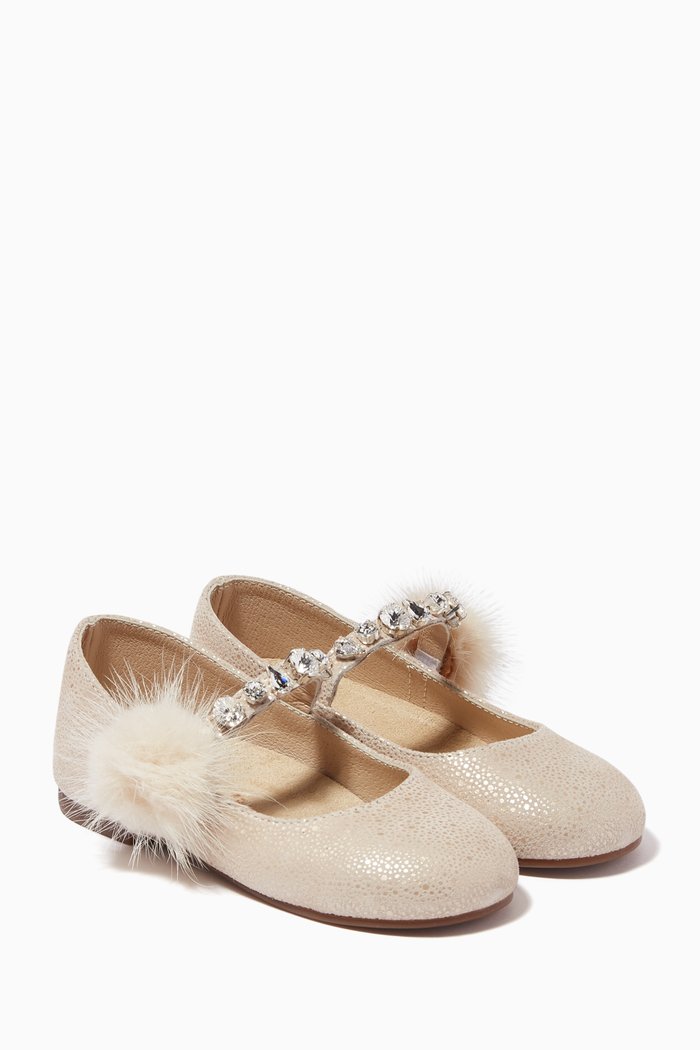 

Crystal-embellished Ballerina Shoes in Suede, Neutral