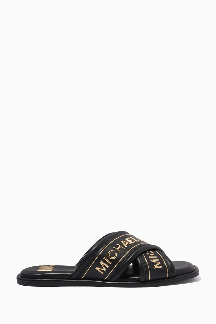 

Gideon Slide Sandals in Faux Leather, Black