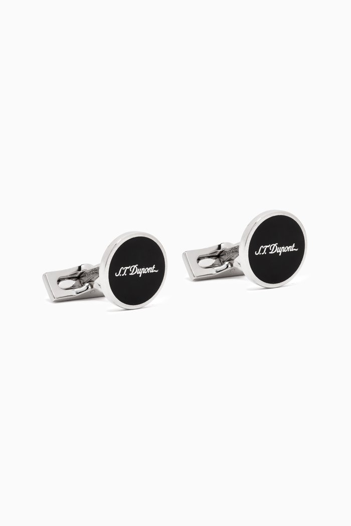 

Signature Logo Cufflinks in Metal & Lacquer, Silver