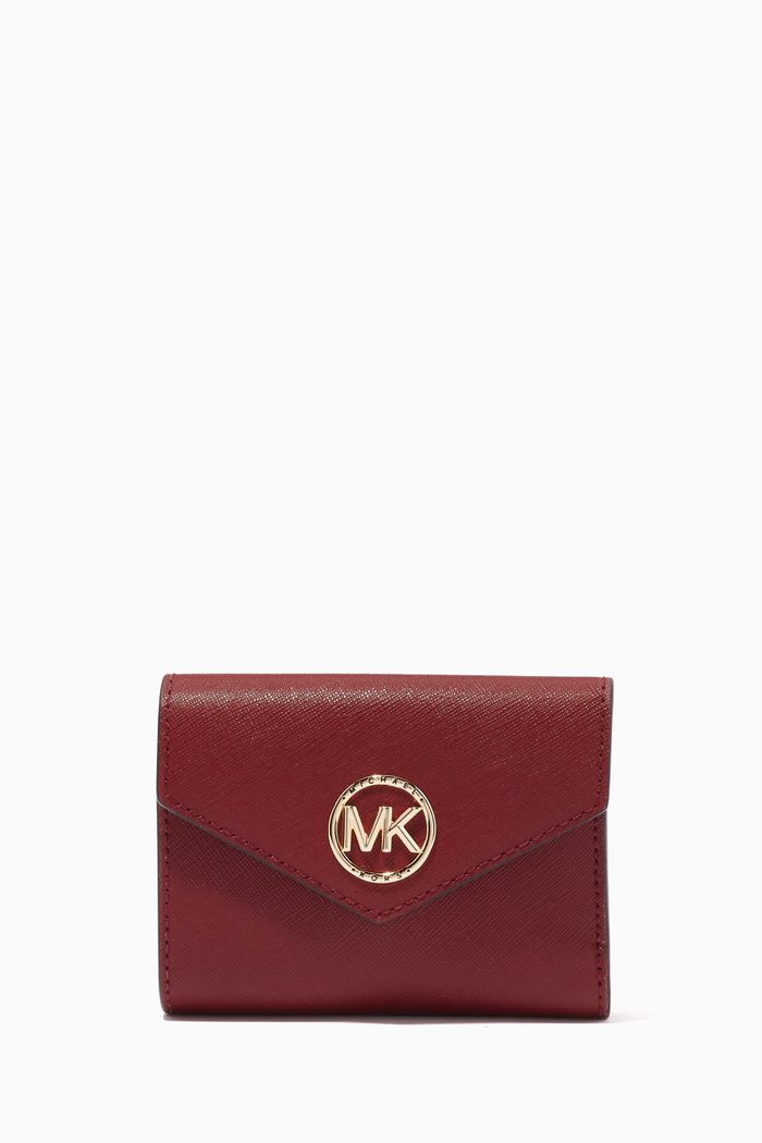 

Carmen Medium Tri-fold Envelope Wallet in Saffiano Leather, Red