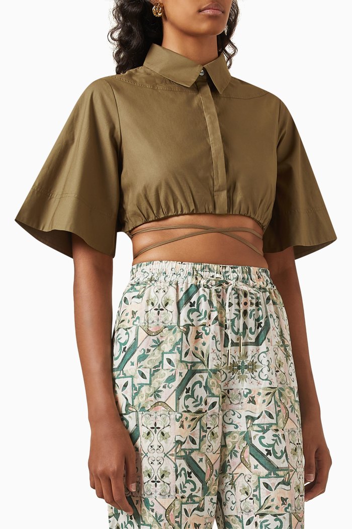 

Addison Tie Crop Top in Cotton-poplin, Brown