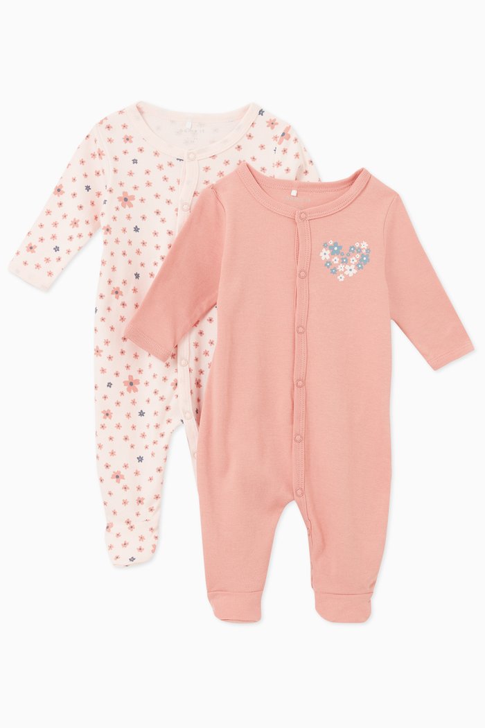 

Floral-print Sleepsuit Set in Organic Cotton-blend, Pink