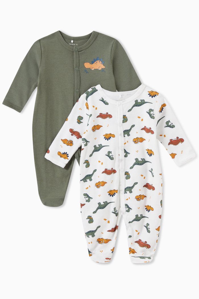 Dinosaur Sleepsuits in Cotton, Set of 2, Multicolour