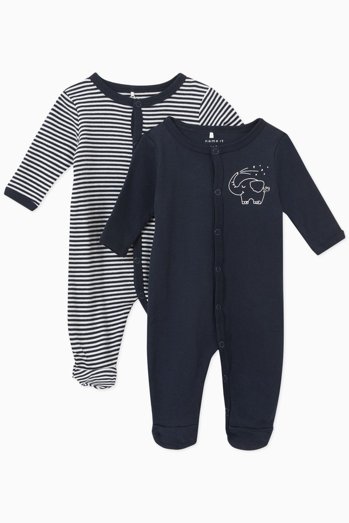 Elephant-print Sleepsuit Set in Organic Cotton-blend, Blue