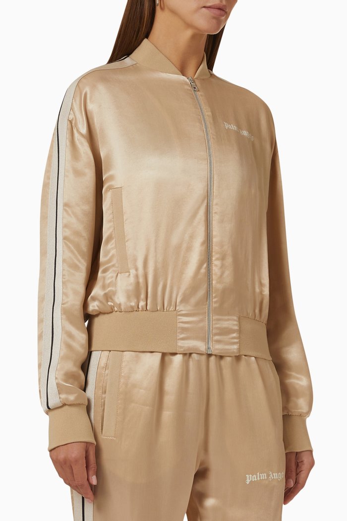 

Luxury Track Bomber Jacket in Satin, Neutral