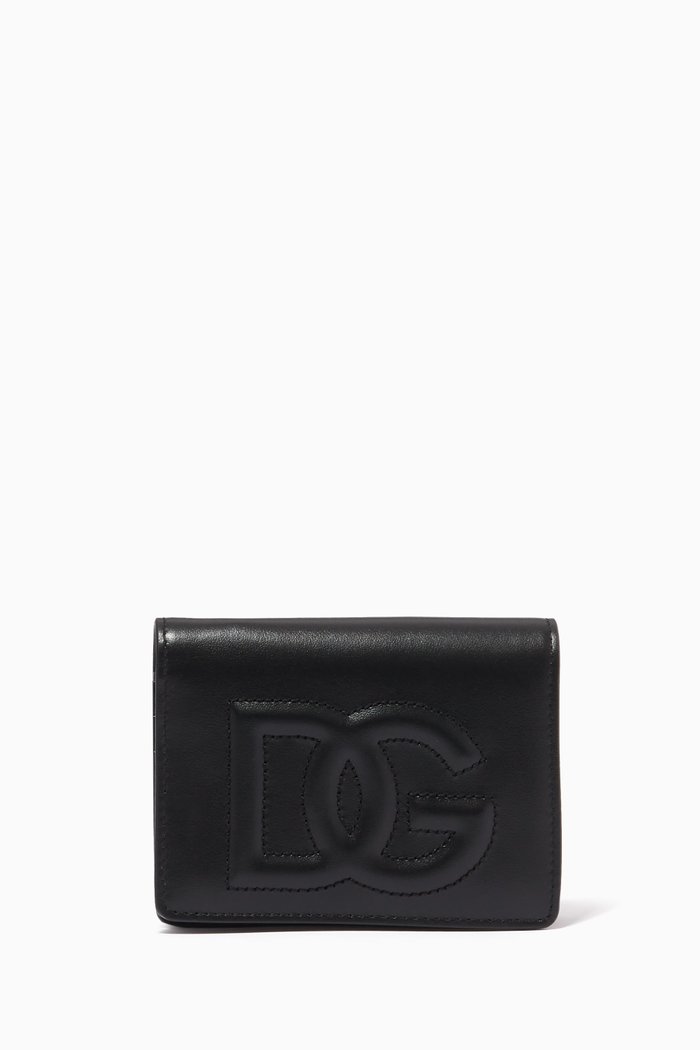 DG Flap Wallet in Leather, Black