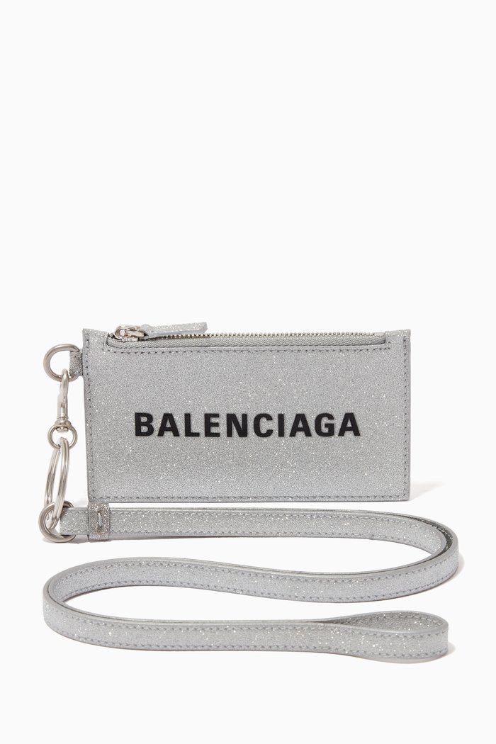 

Cash Card Case on Keyring in Metallic Coated Canvas, Silver