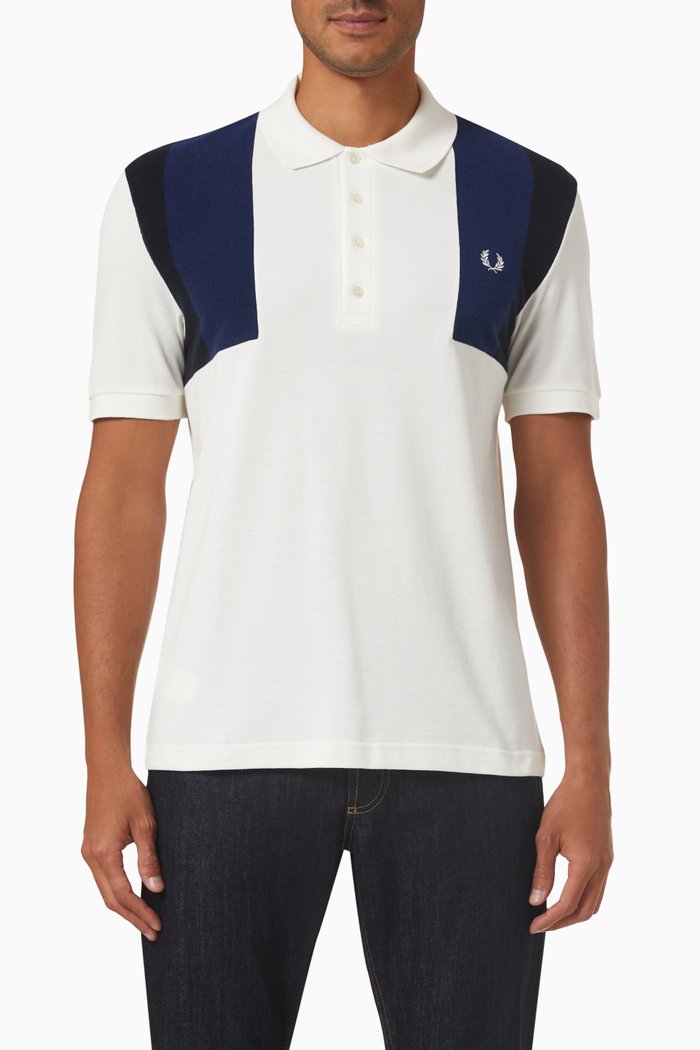 

Towelling Panel Polo Shirt in Cotton-piqué, White